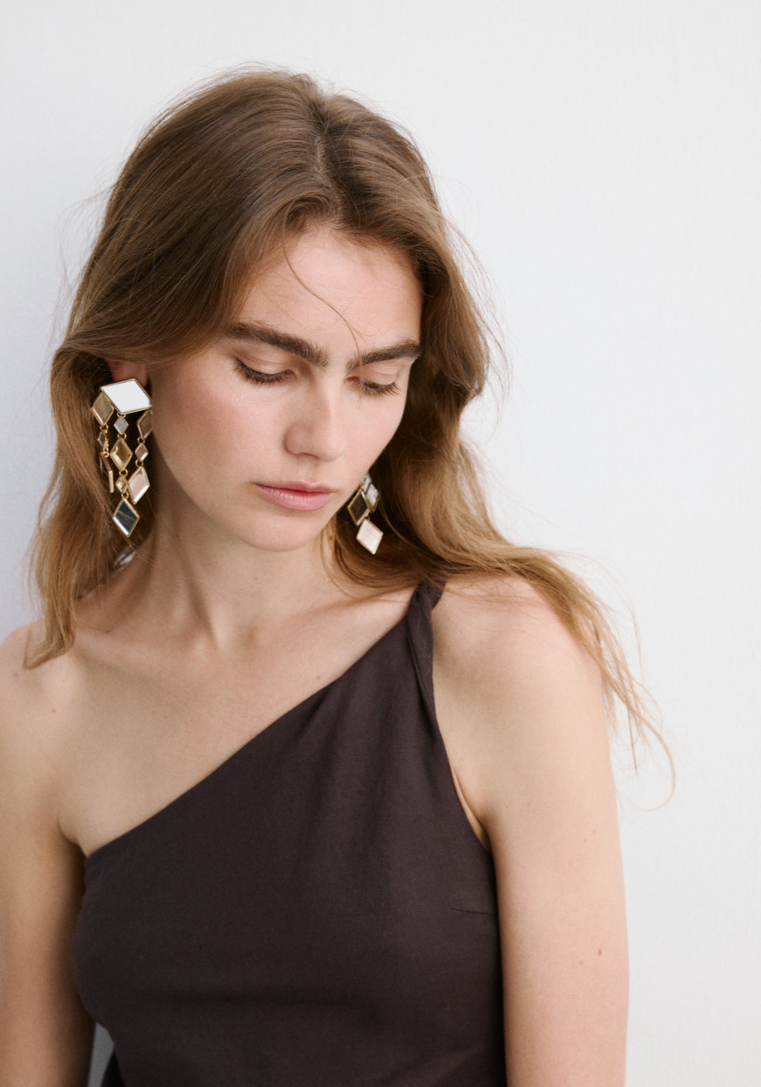 Asymmetrical Dress With Gathered Strap - Brown