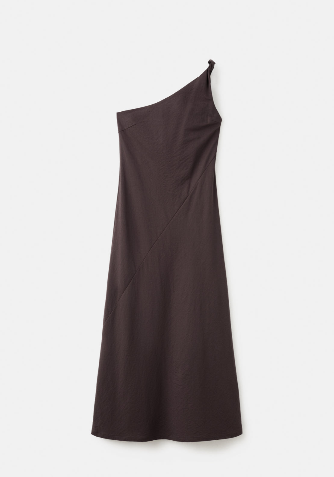 Asymmetrical Dress With Gathered Strap - Brown