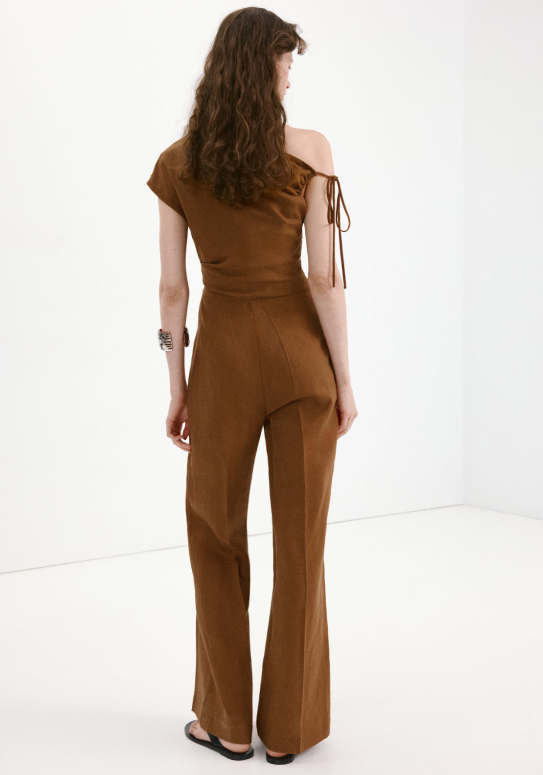 Asymmetric Linen Lyocell Jumpsuit - Brown