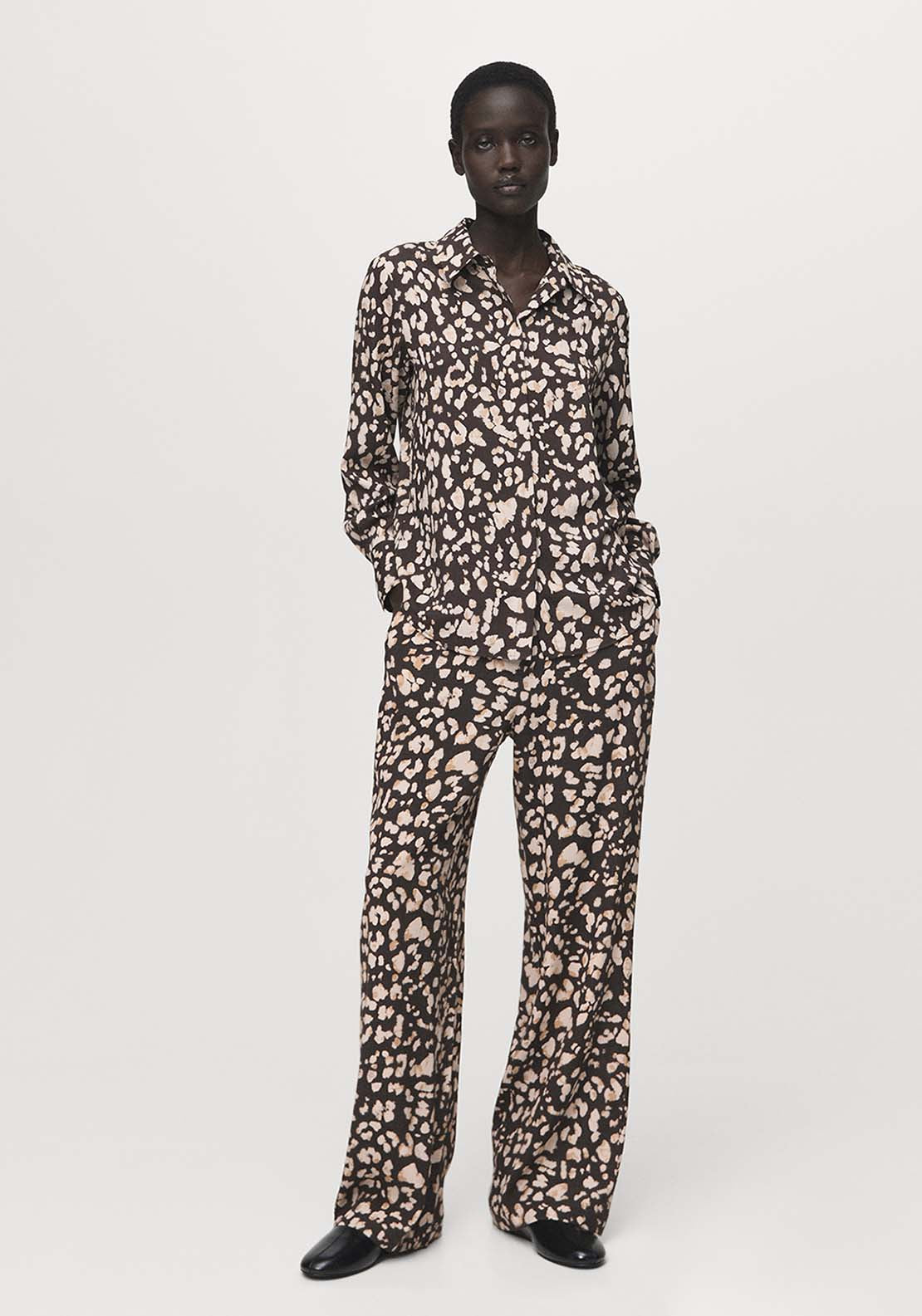 Straight Cut Animal Print Blouse - Brown