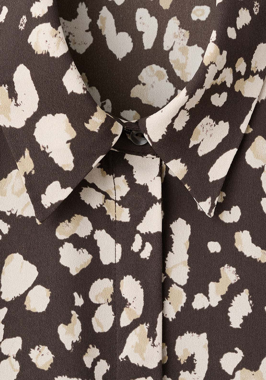 Straight Cut Animal Print Blouse - Brown
