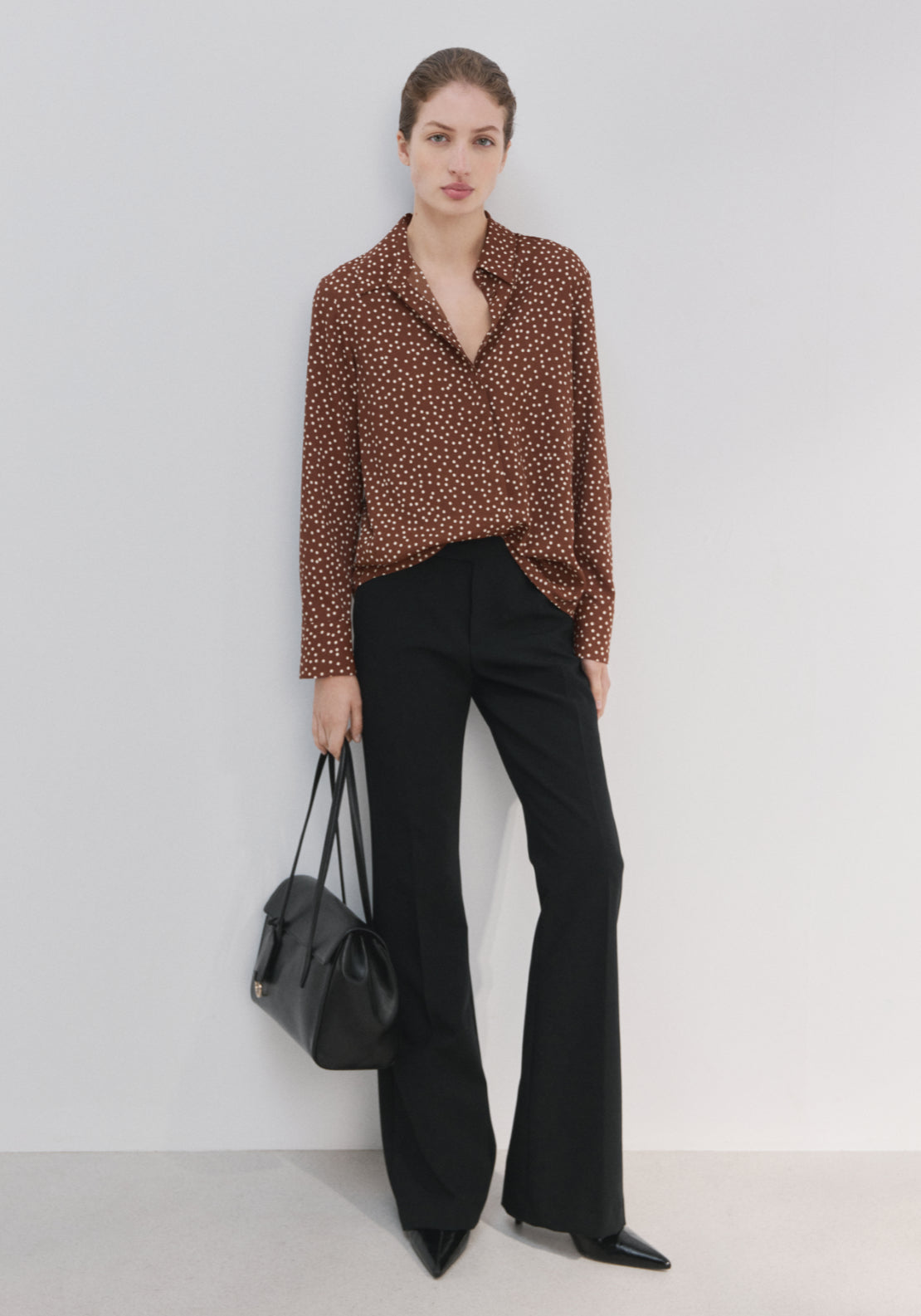 Printed Straight Shirt - Brown