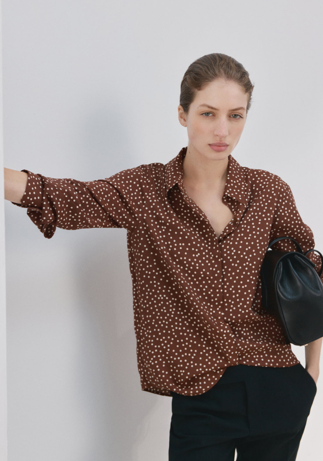 Printed Straight Shirt - Brown