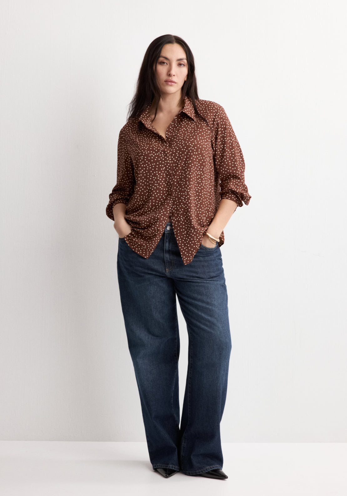 Printed Straight Shirt - Brown