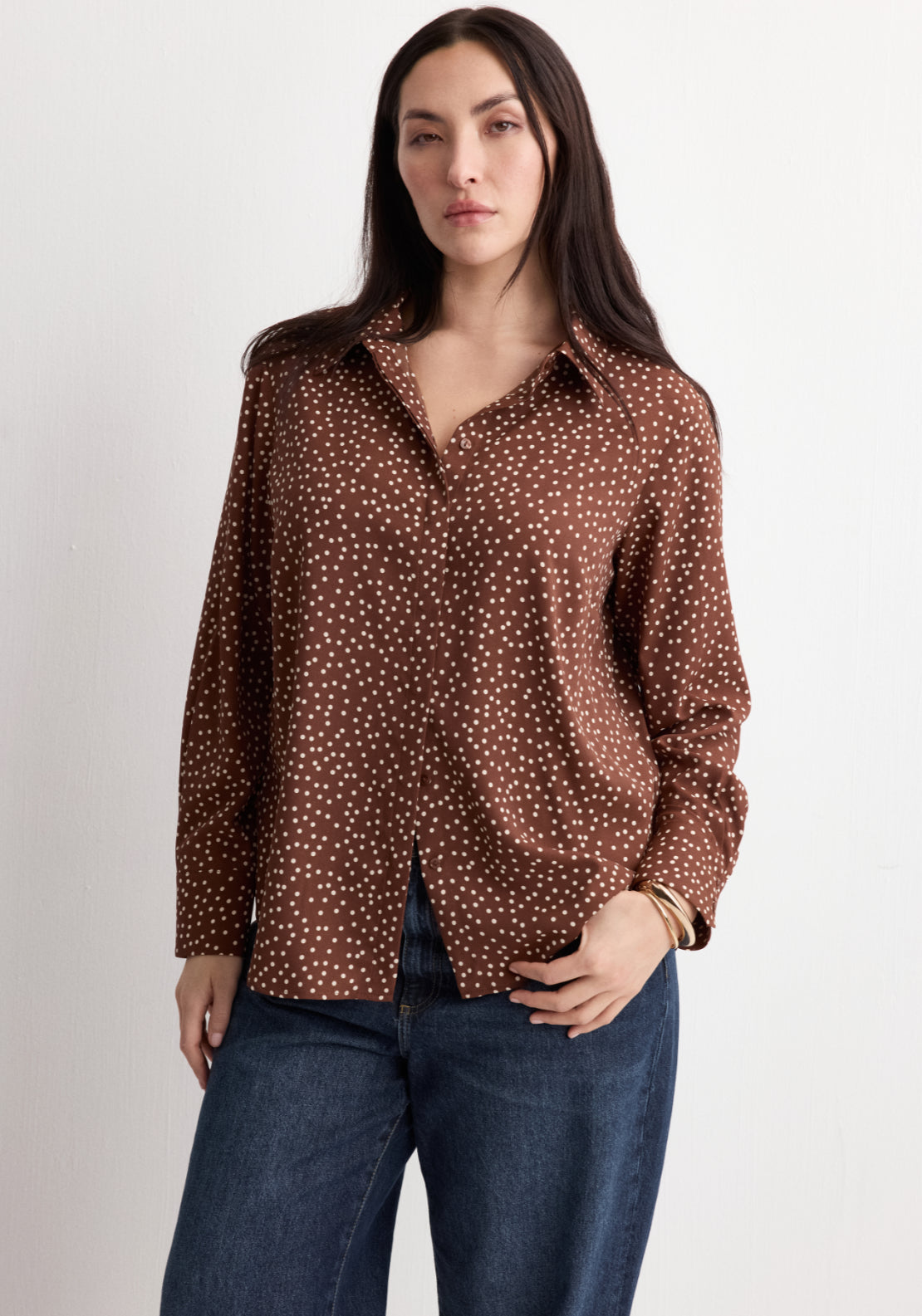 Printed Straight Shirt - Brown