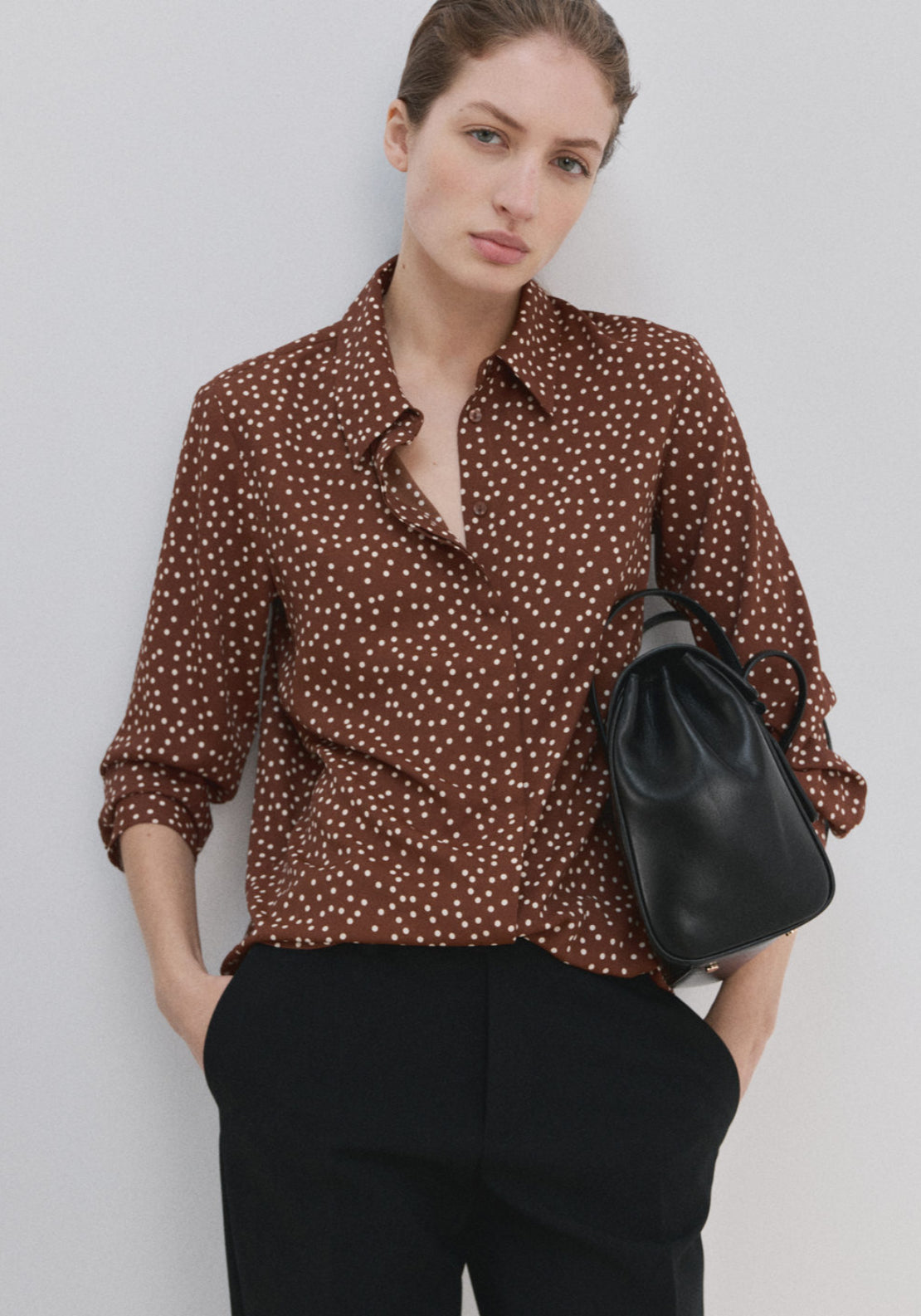 Printed Straight Shirt - Brown