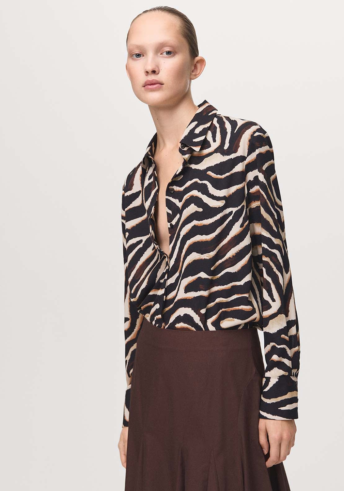 Straight Cut Animal Print Blouse - Black