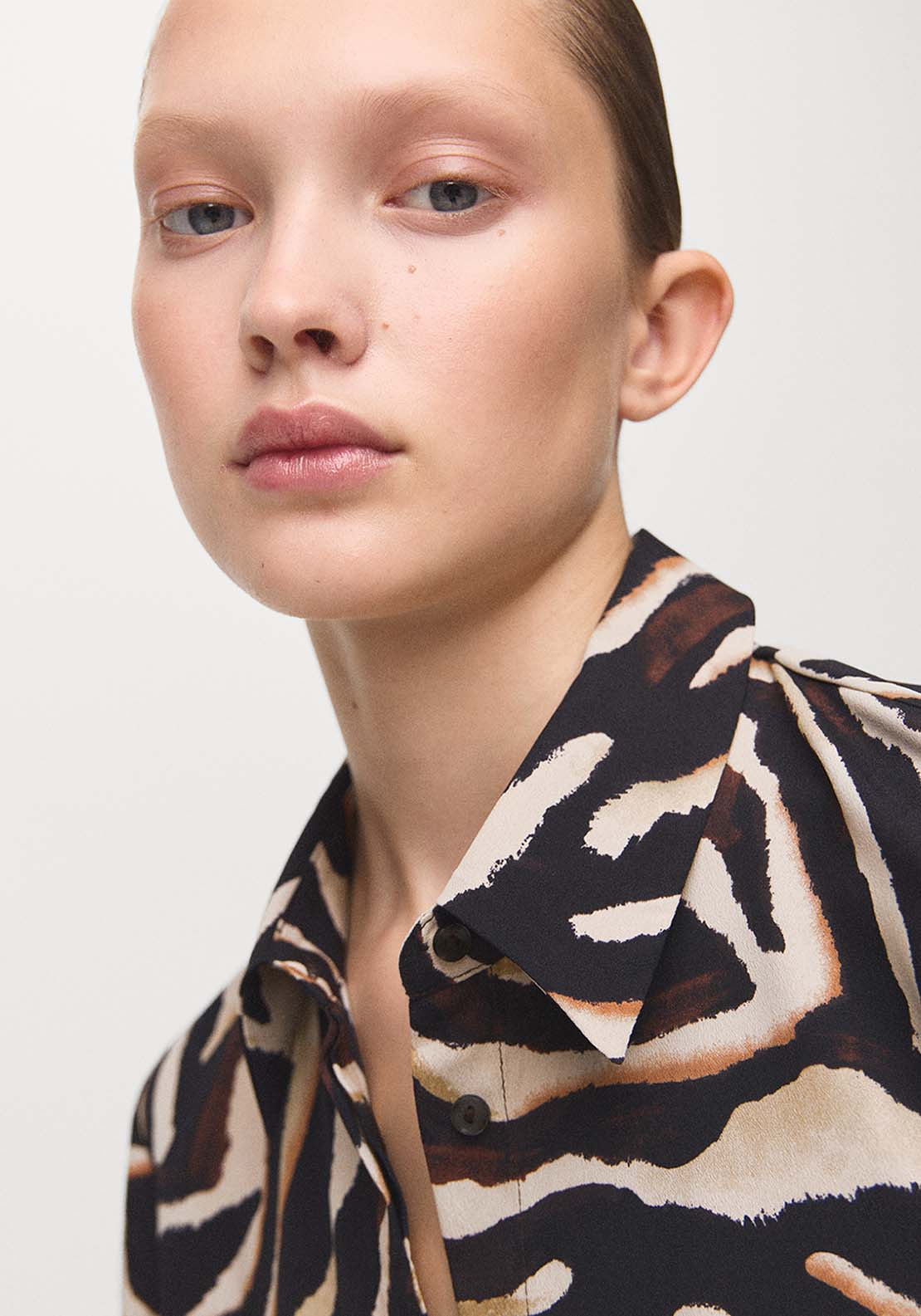 Straight Cut Animal Print Blouse - Black