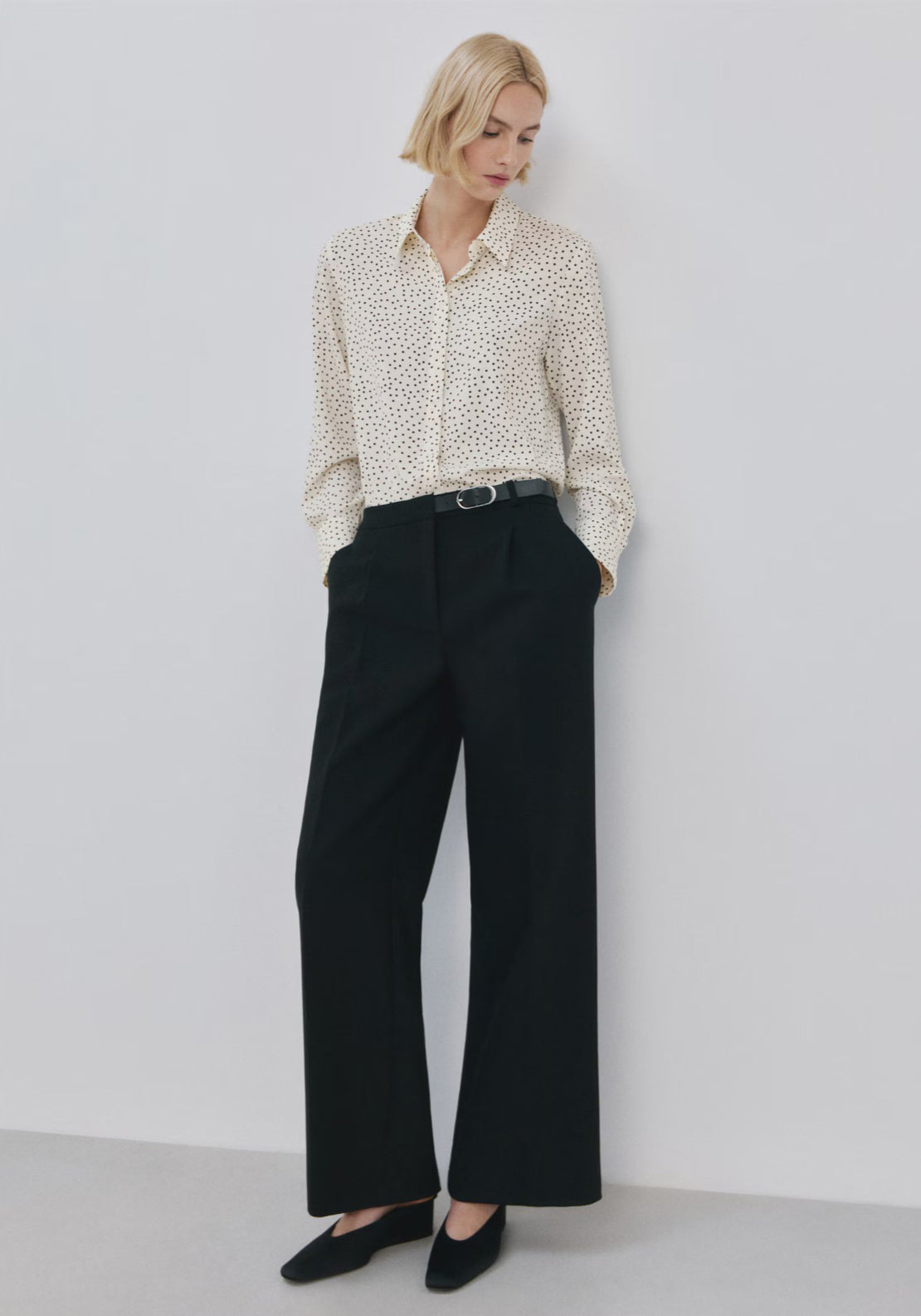 Straight Cut Animal Print Blouse - Cream