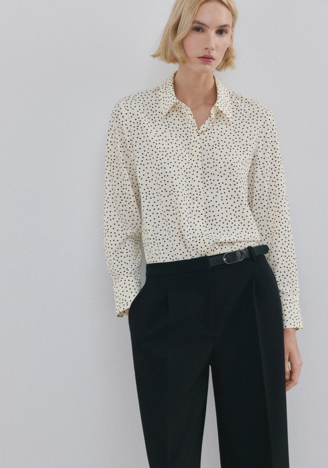 Straight Cut Animal Print Blouse - Cream