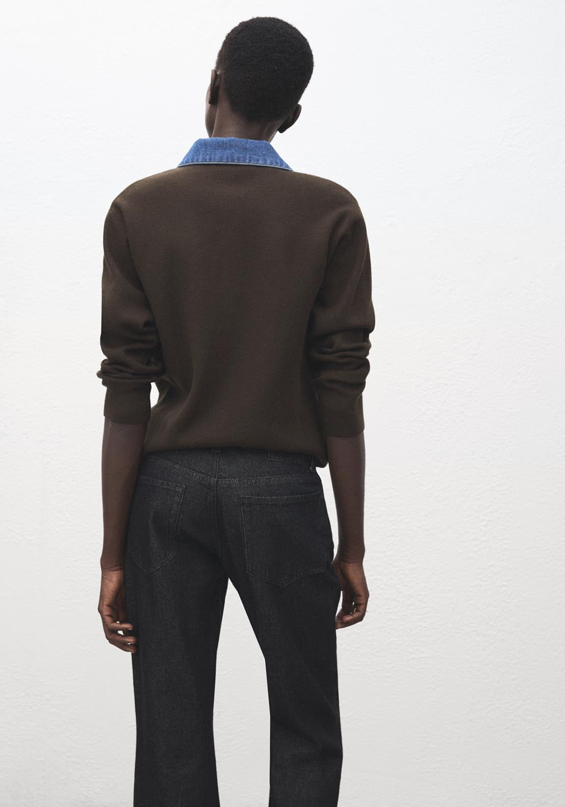 Combined Shirt Collar Sweater - Brown