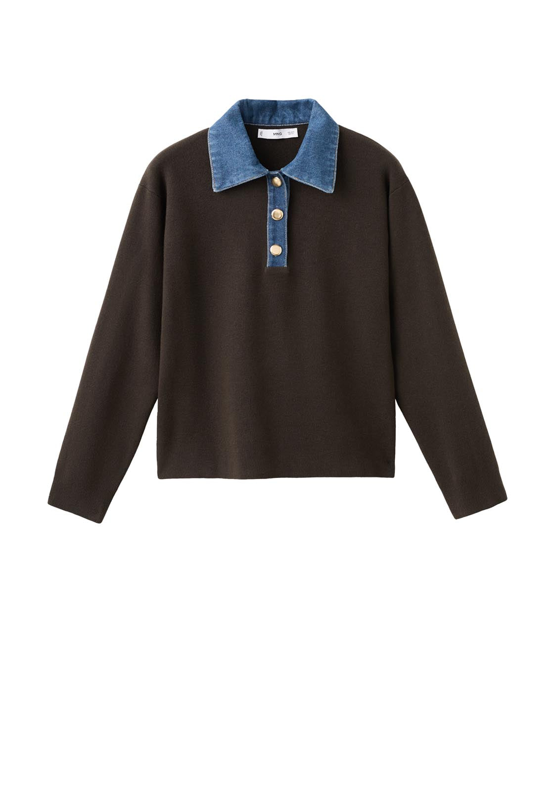 Combined Shirt Collar Sweater - Brown
