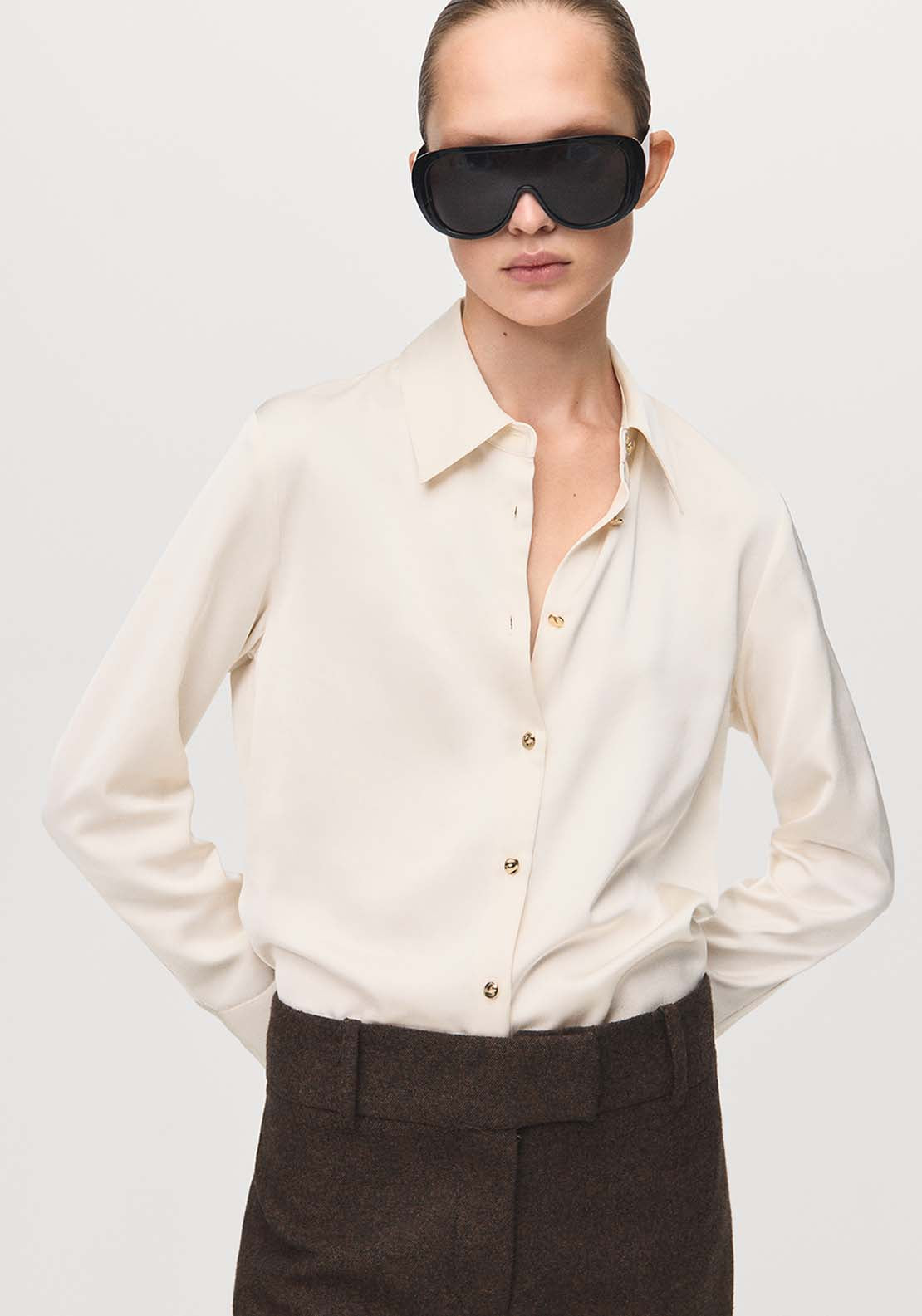 Satin Finish Flowy Shirt - Cream