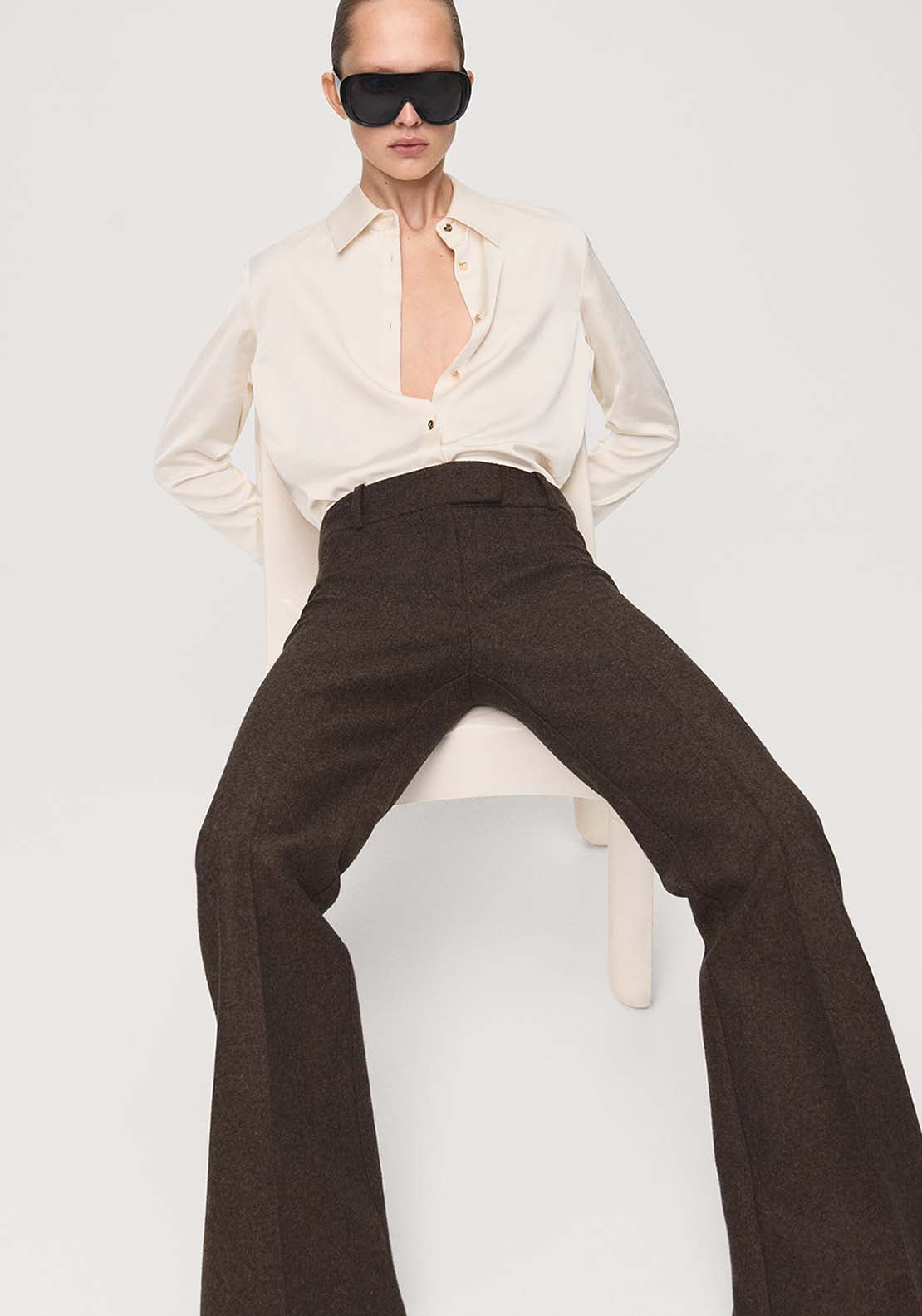 Satin Finish Flowy Shirt - Cream
