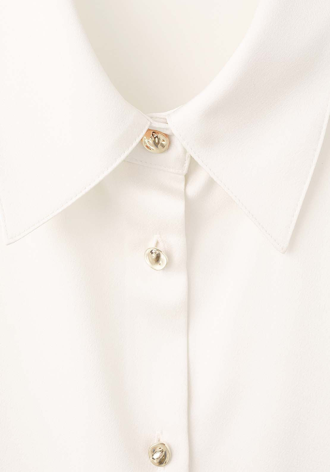 Satin Finish Flowy Shirt - Cream