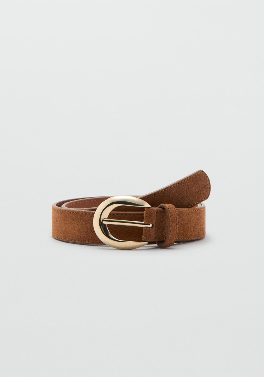 Leather Belt With Oval Buckle - Brown