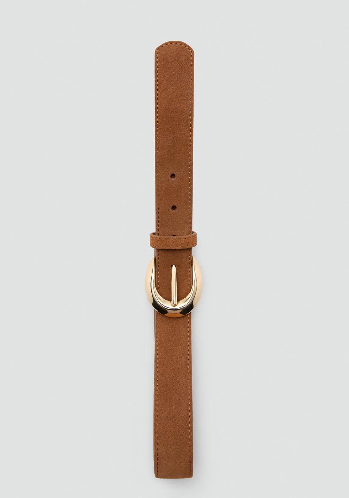 Leather Belt With Oval Buckle - Brown