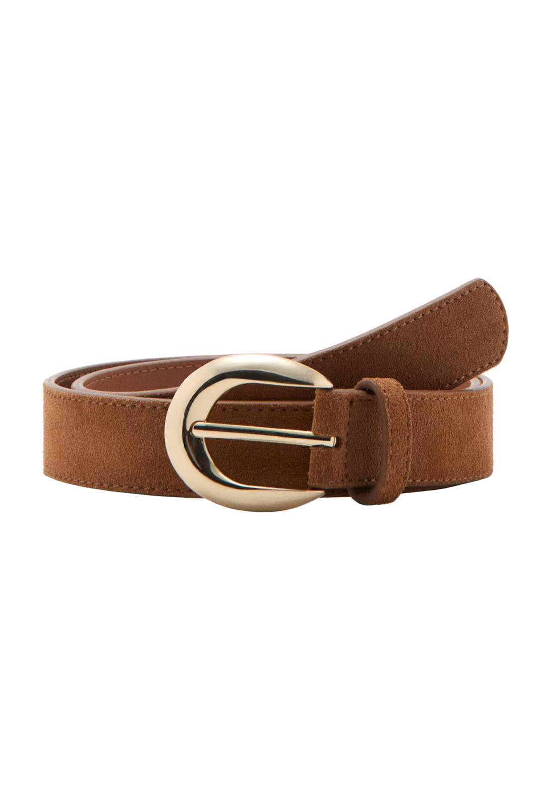 Leather Belt With Oval Buckle - Brown