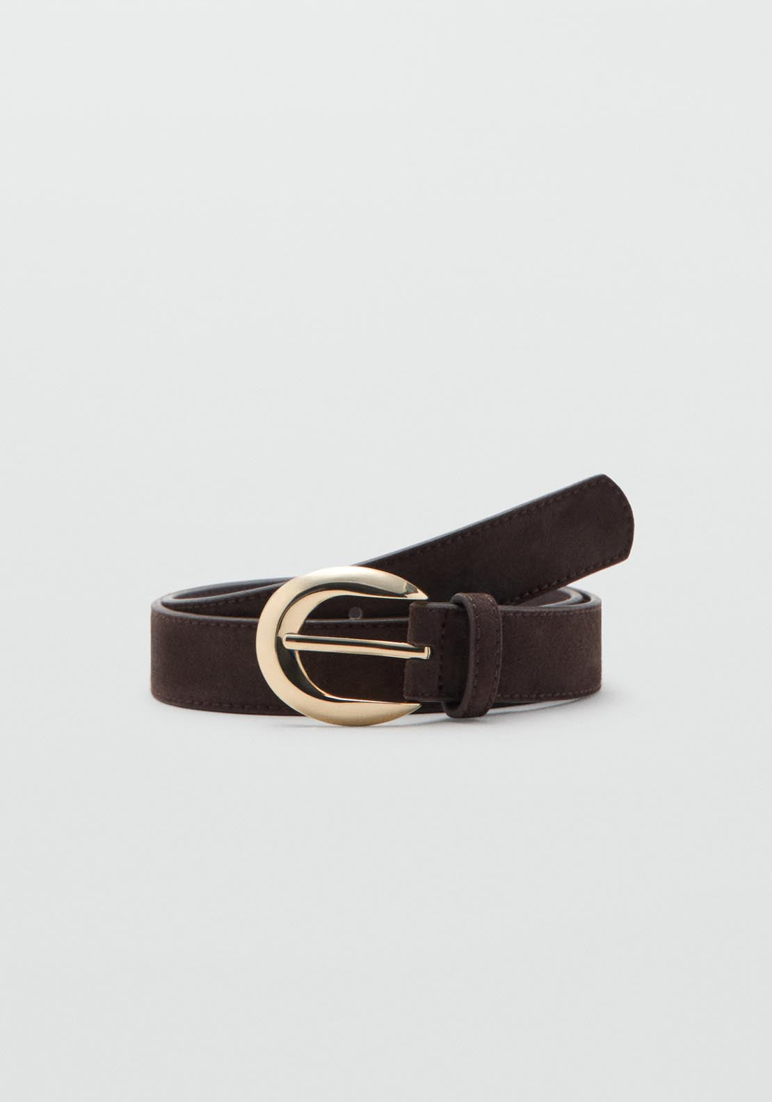 Mango Leather Belt With Oval Buckle - Dark Brown 1 Shaws Department Stores