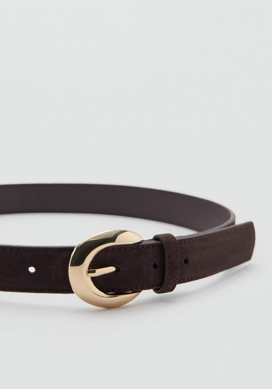Mango Leather Belt With Oval Buckle - Dark Brown 2 Shaws Department Stores