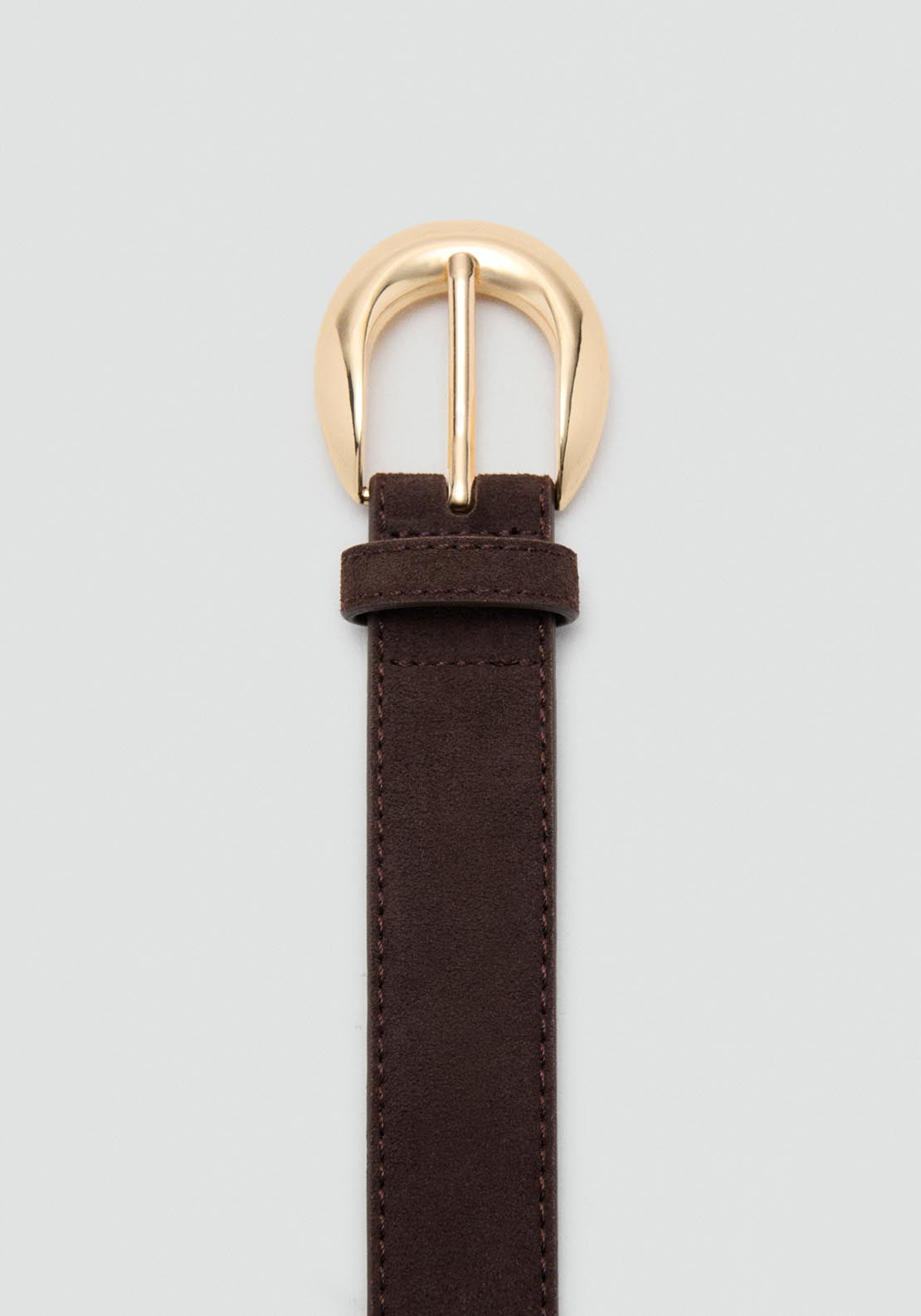 Mango Leather Belt With Oval Buckle - Dark Brown 3 Shaws Department Stores