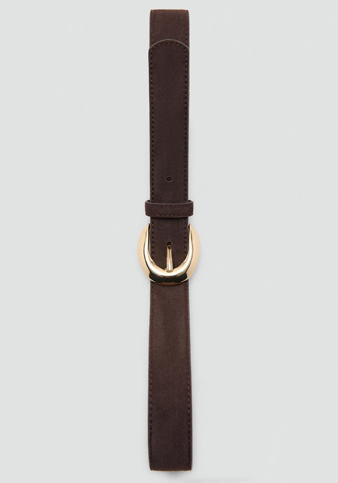 Mango Leather Belt With Oval Buckle - Dark Brown 4 Shaws Department Stores