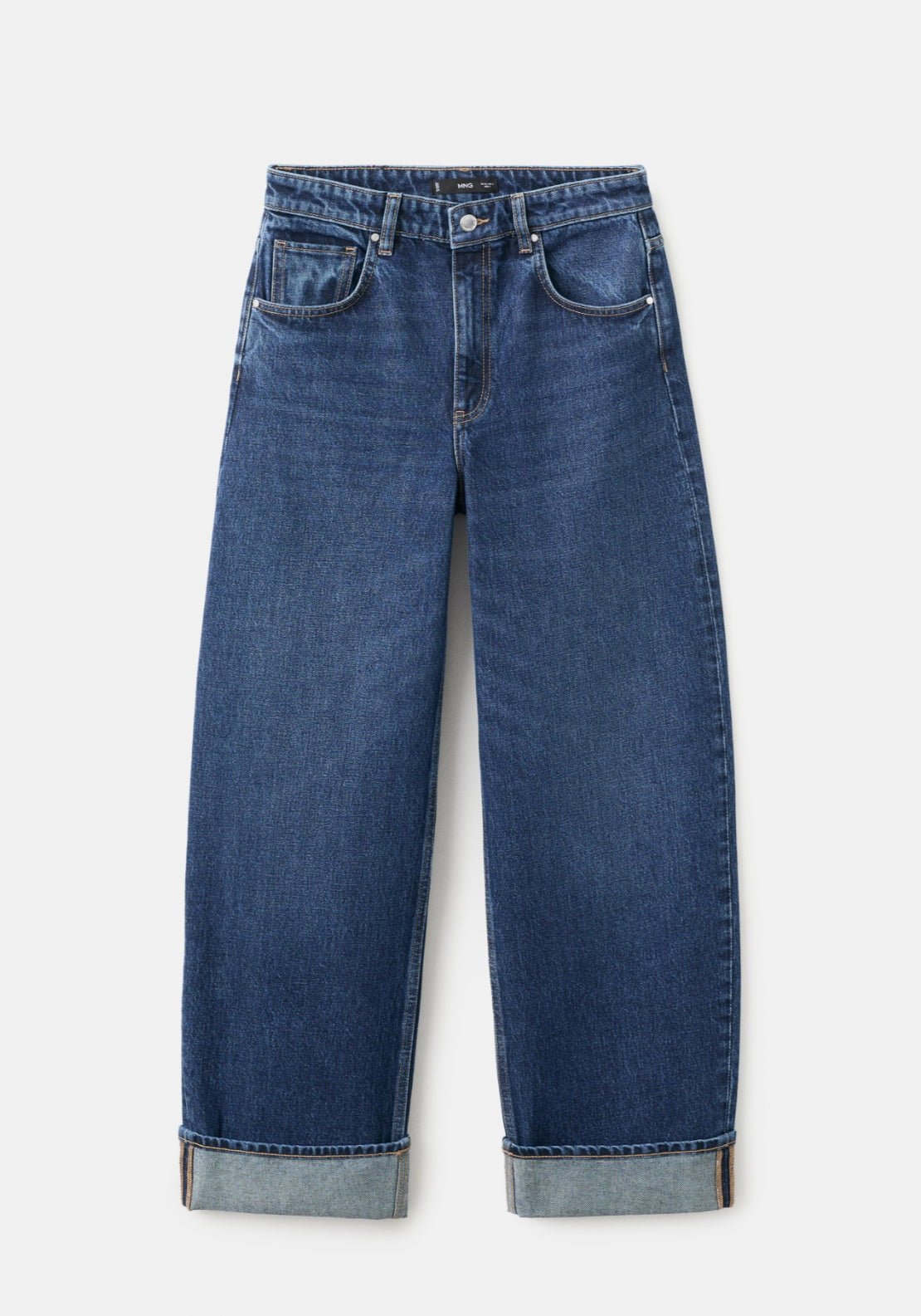Balloon Jeans With Rolled Up Hem - Blue