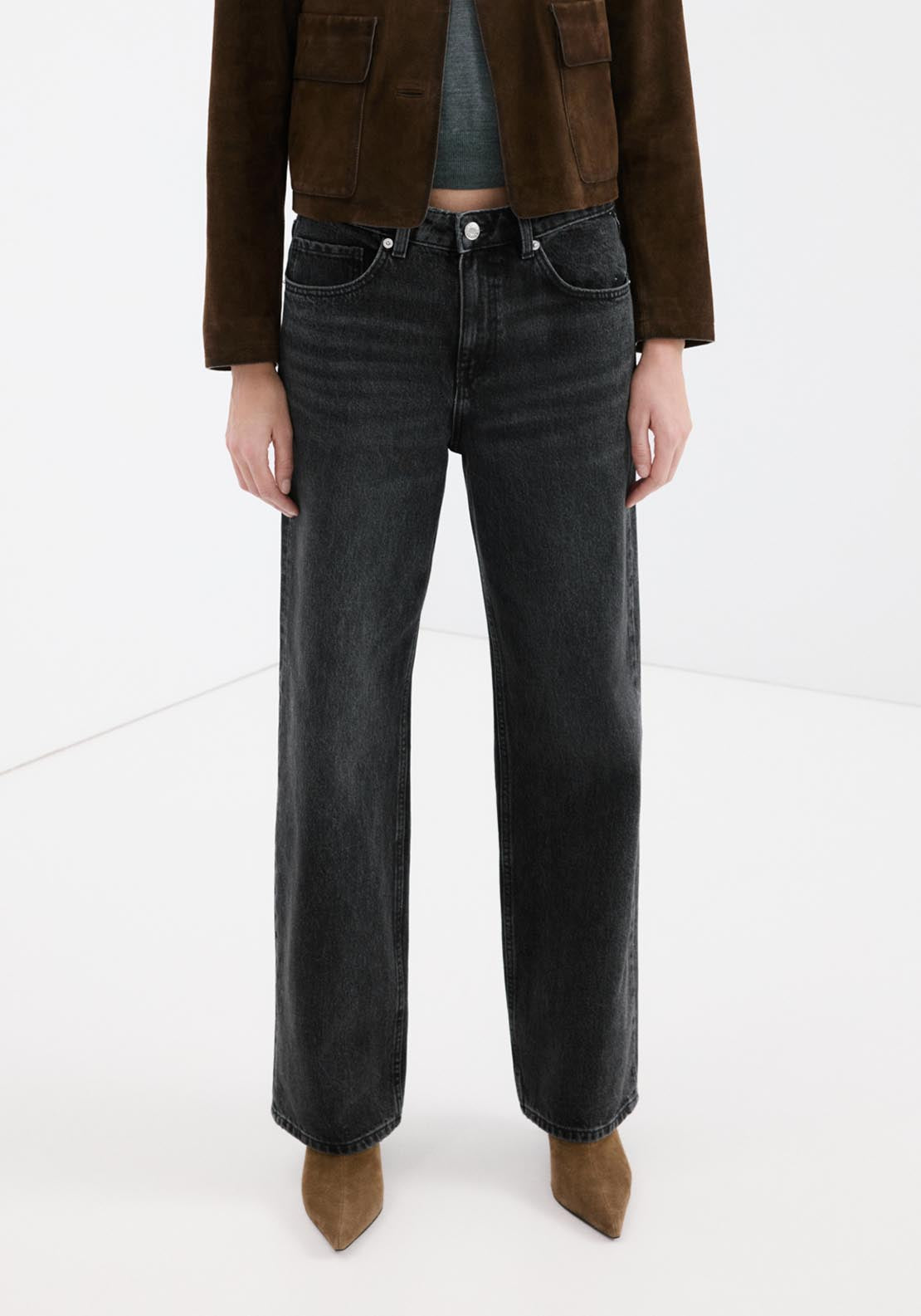 Straight Low Waist Jeans - Grey