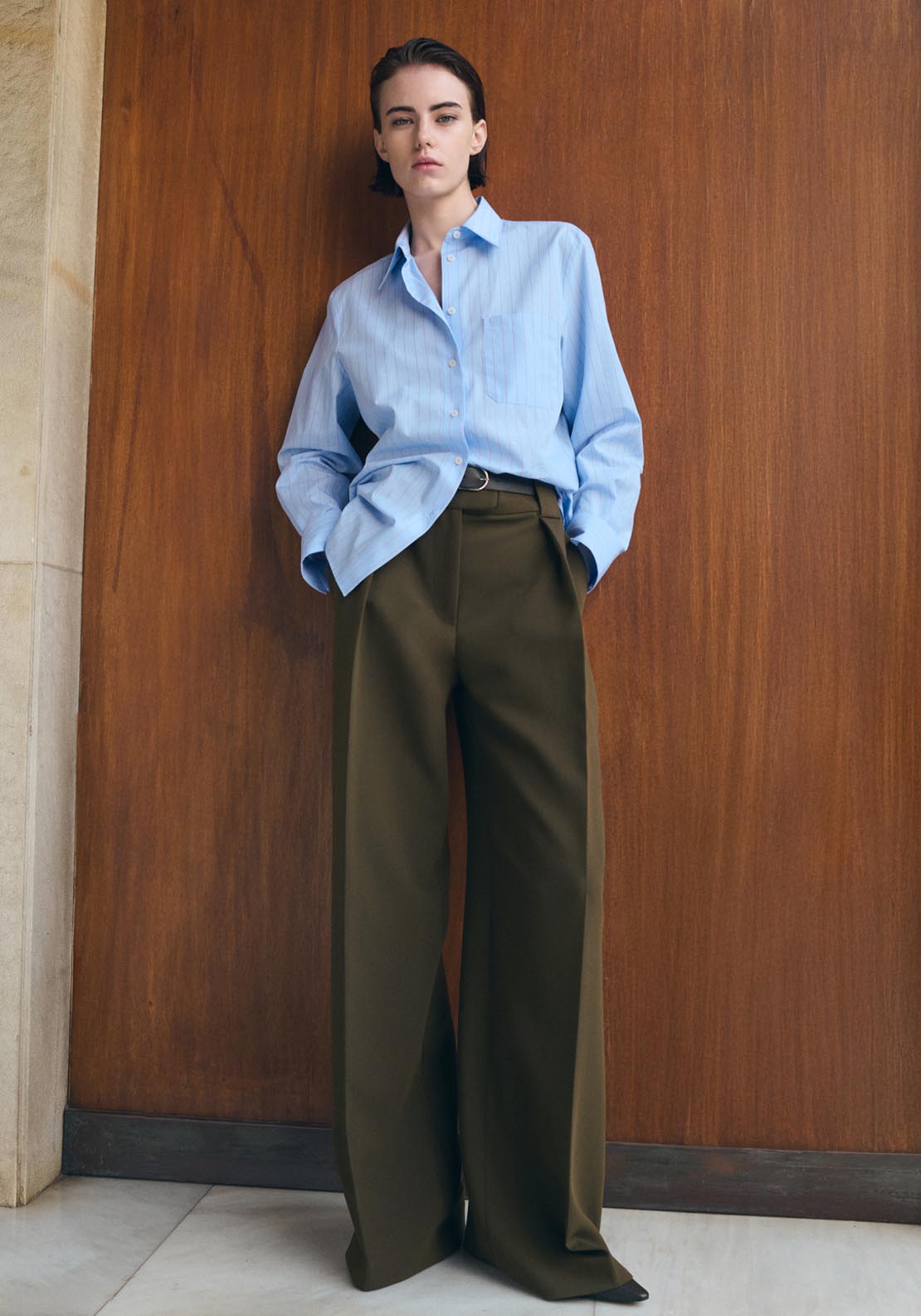 Cotton And Lyocell Blend Straight Shirt - Blue