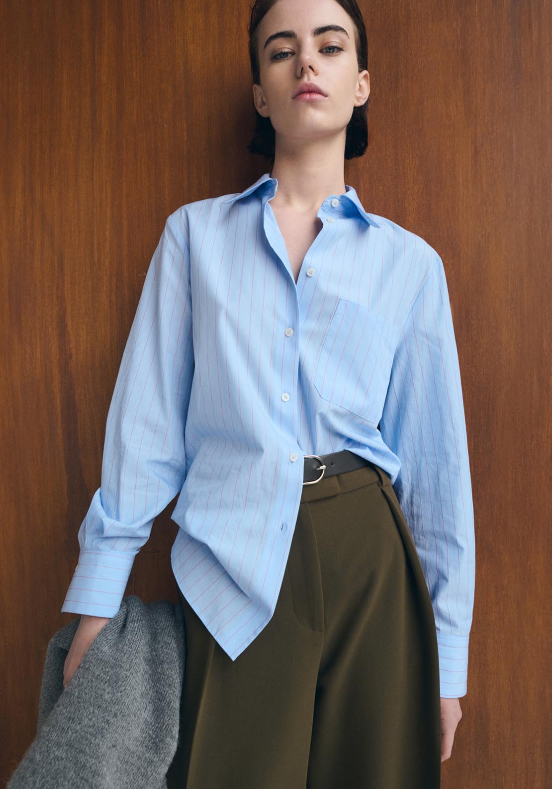 Cotton And Lyocell Blend Straight Shirt - Blue