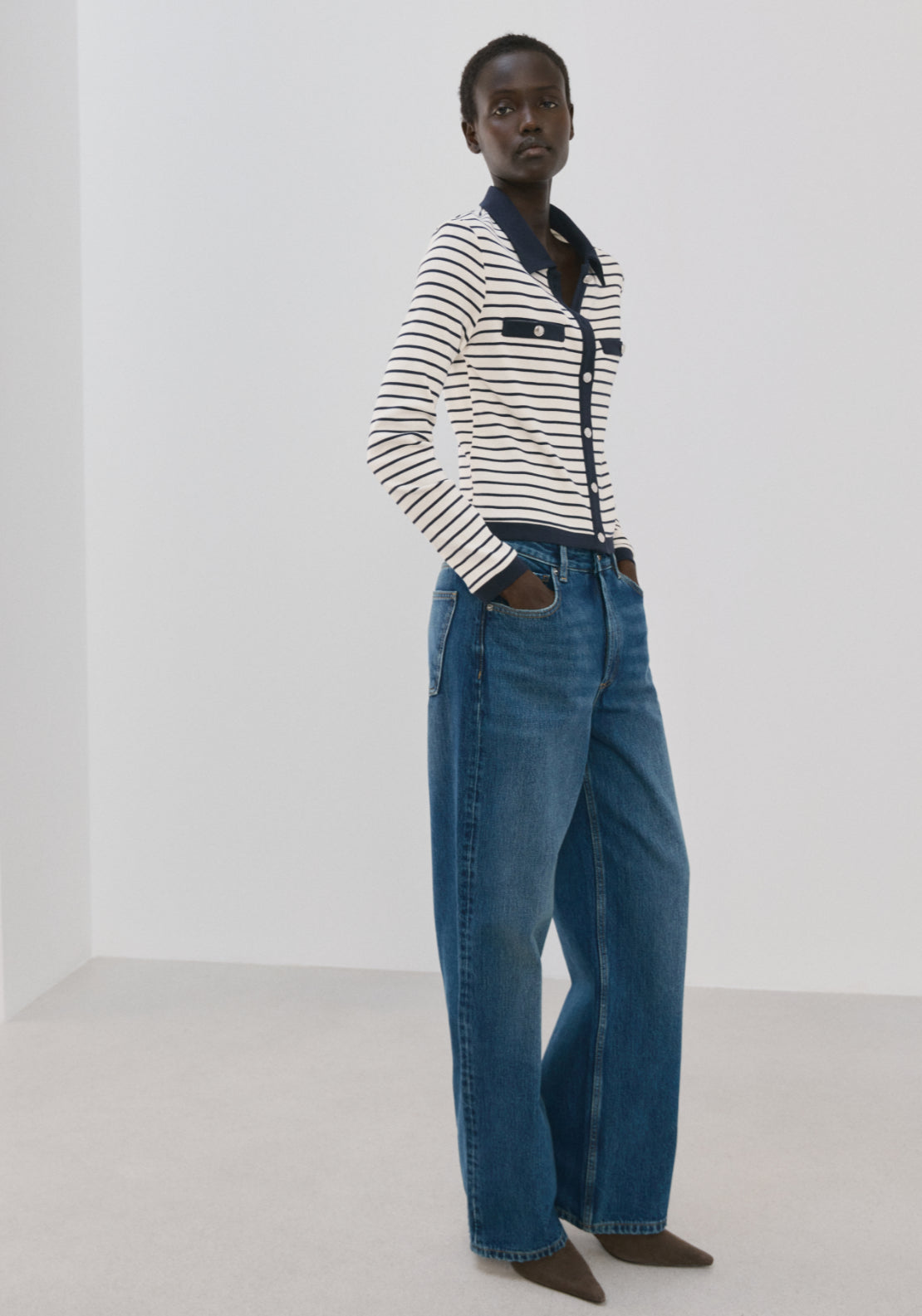Striped Cardigan With Jewel Buttons - Blue