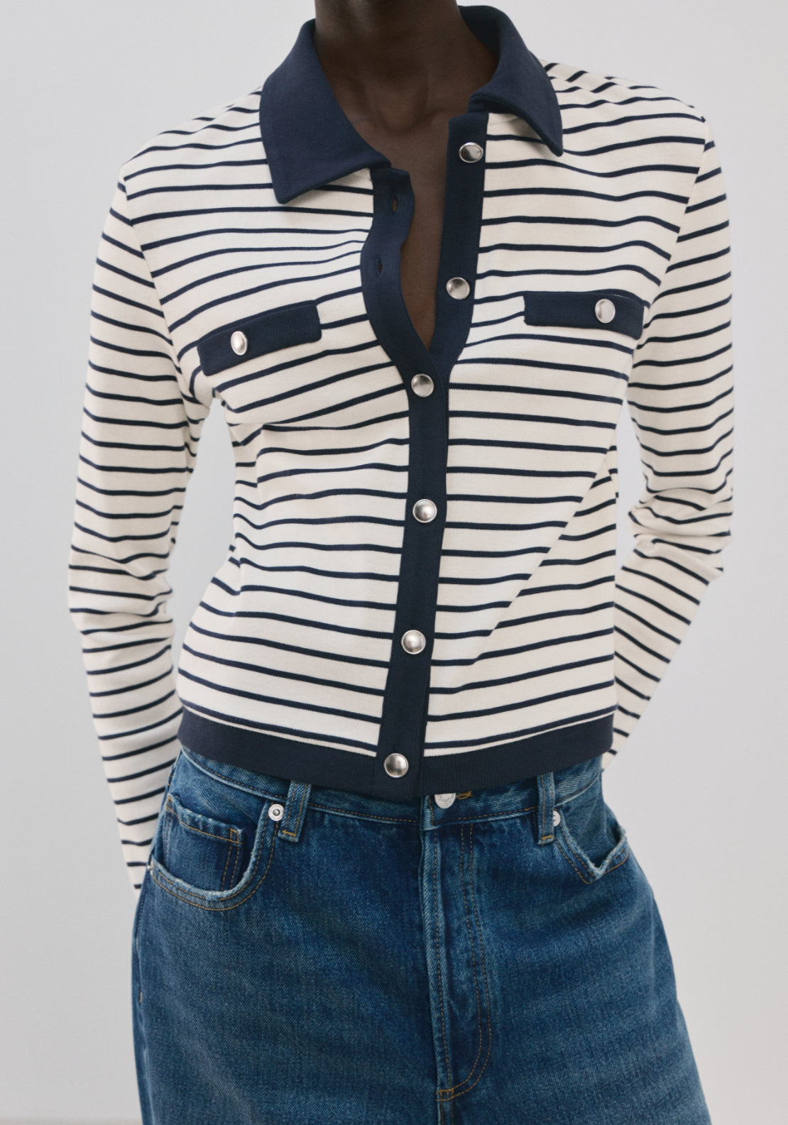 Striped Cardigan With Jewel Buttons - Blue