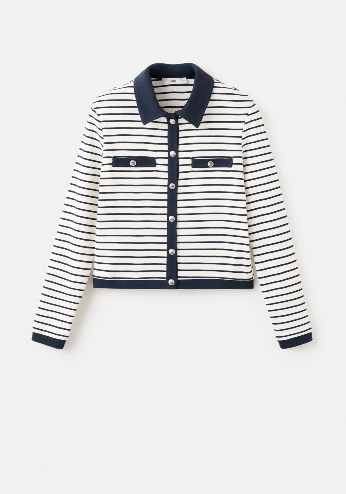 Striped Cardigan With Jewel Buttons - Blue