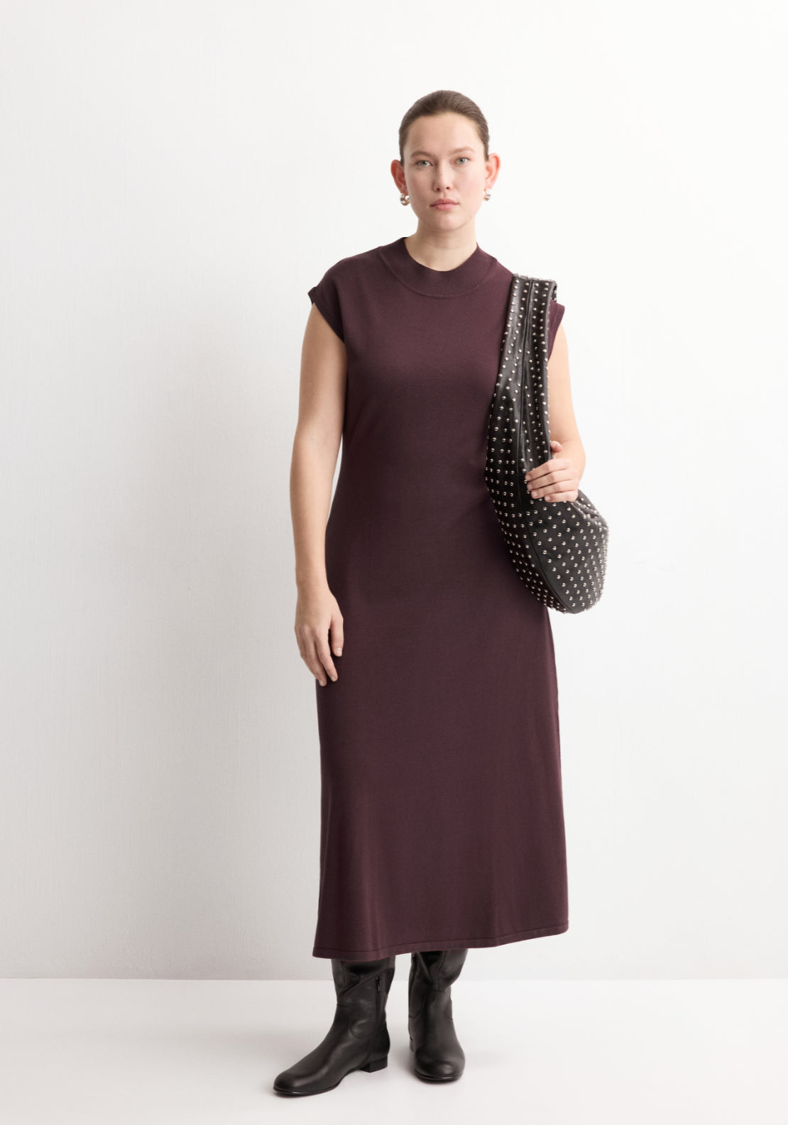 Perkins Neck Knitted Dress - Chocolate Brown