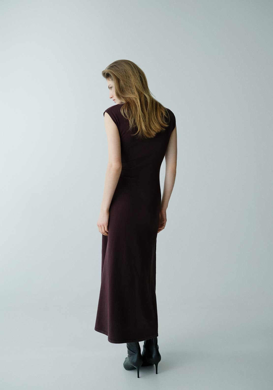 Perkins Neck Knitted Dress - Chocolate Brown