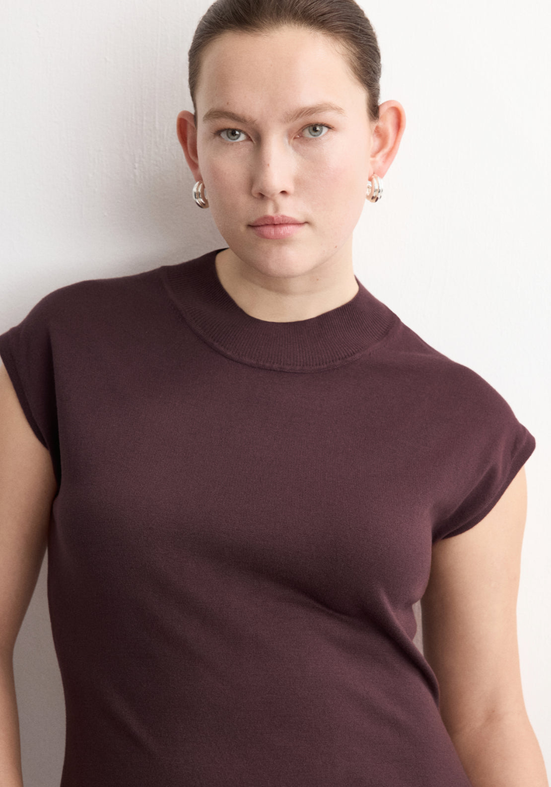Perkins Neck Knitted Dress - Chocolate Brown