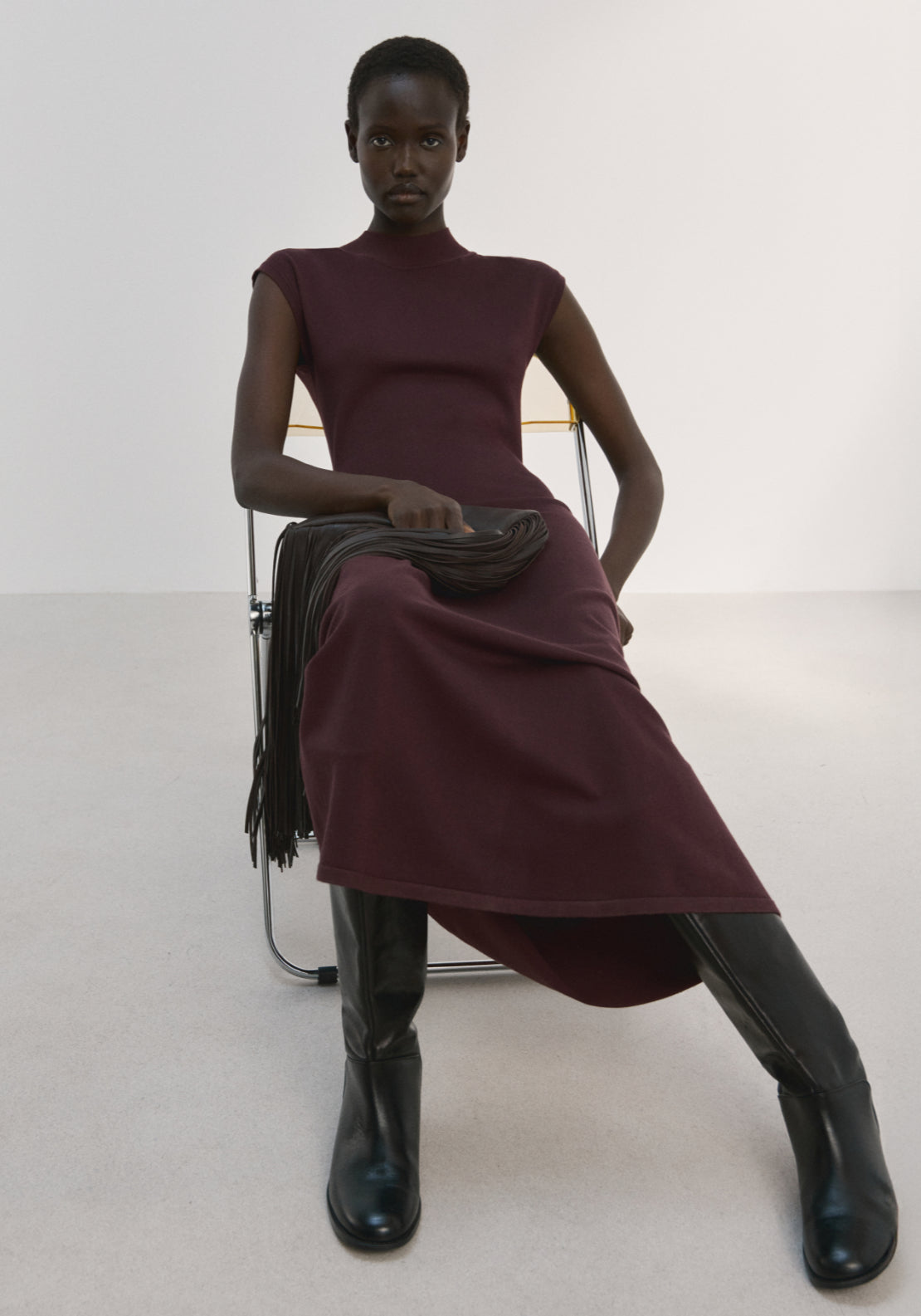 Perkins Neck Knitted Dress - Chocolate Brown