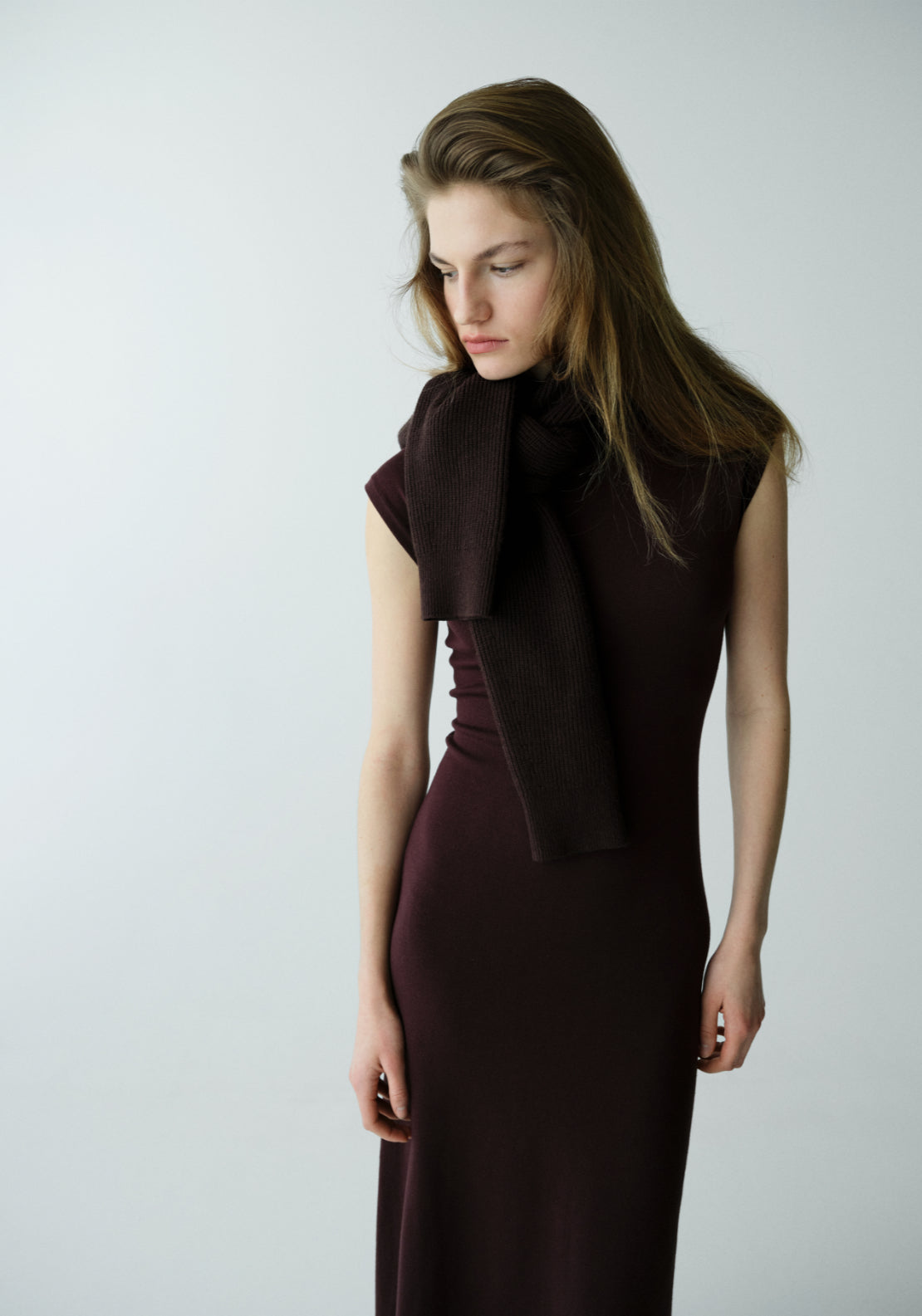 Perkins Neck Knitted Dress - Chocolate Brown