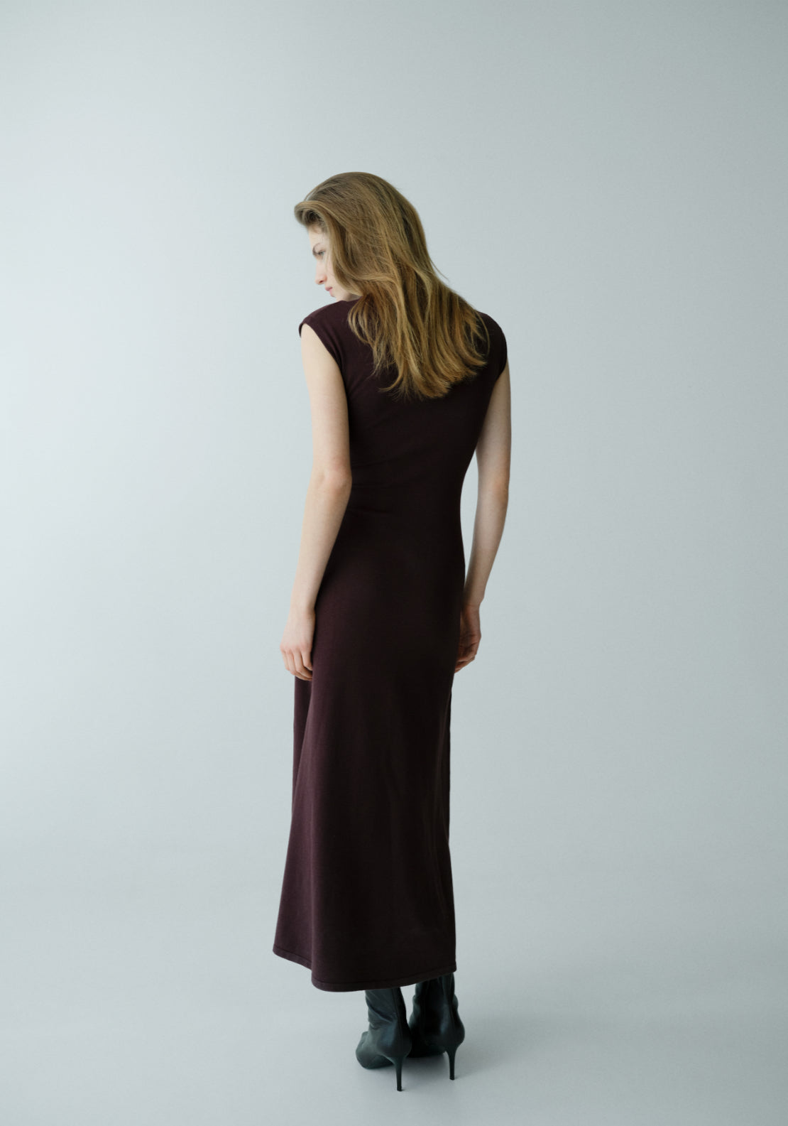 Perkins Neck Knitted Dress - Chocolate Brown