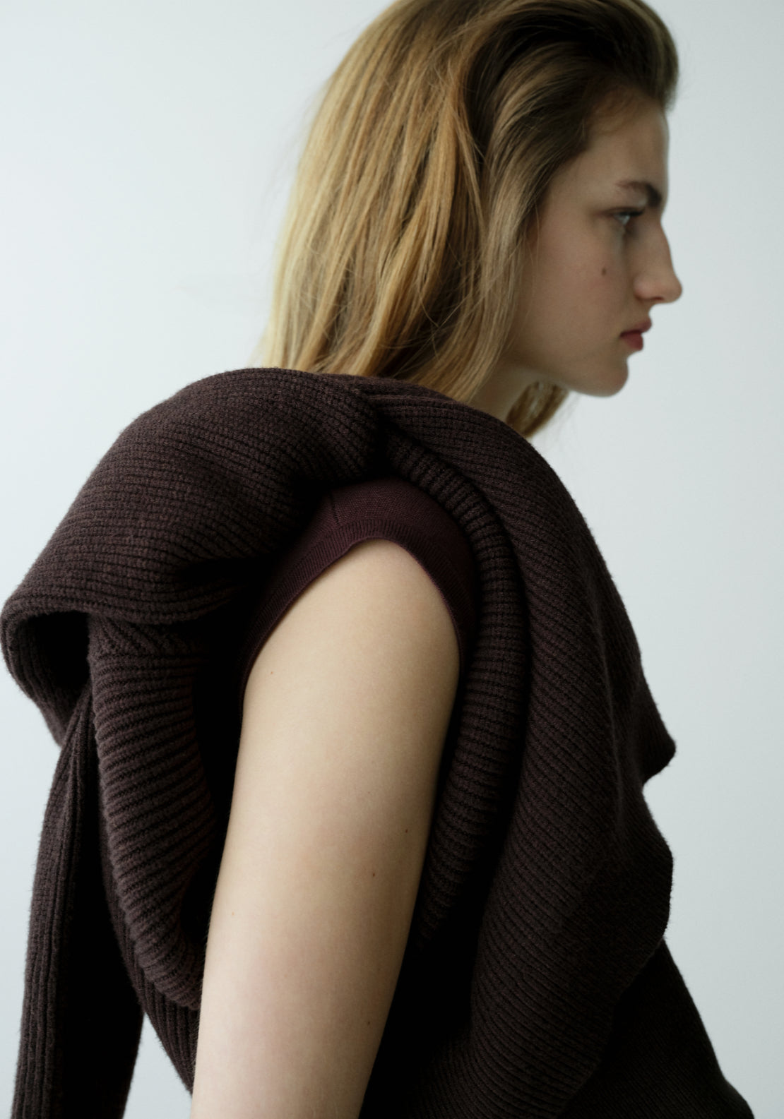 Perkins Neck Knitted Dress - Chocolate Brown