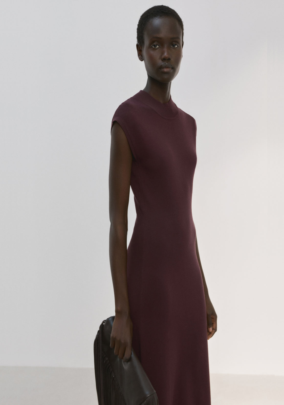 Perkins Neck Knitted Dress - Chocolate Brown