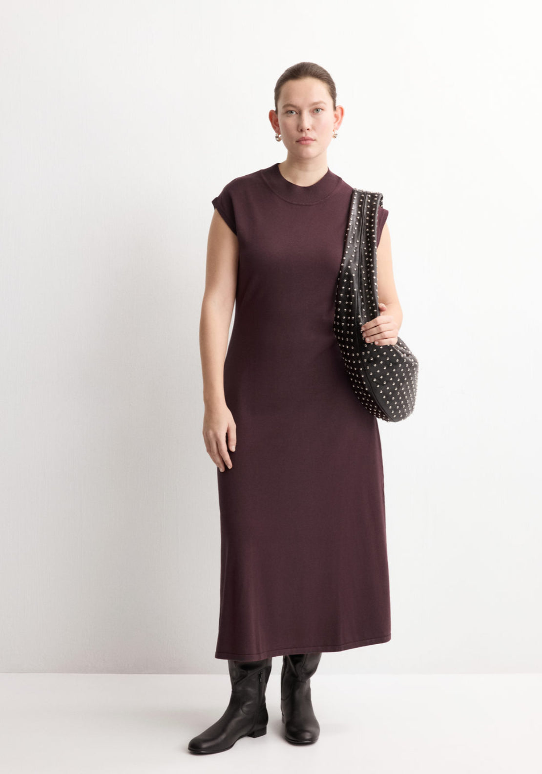 Perkins Neck Knitted Dress - Chocolate Brown
