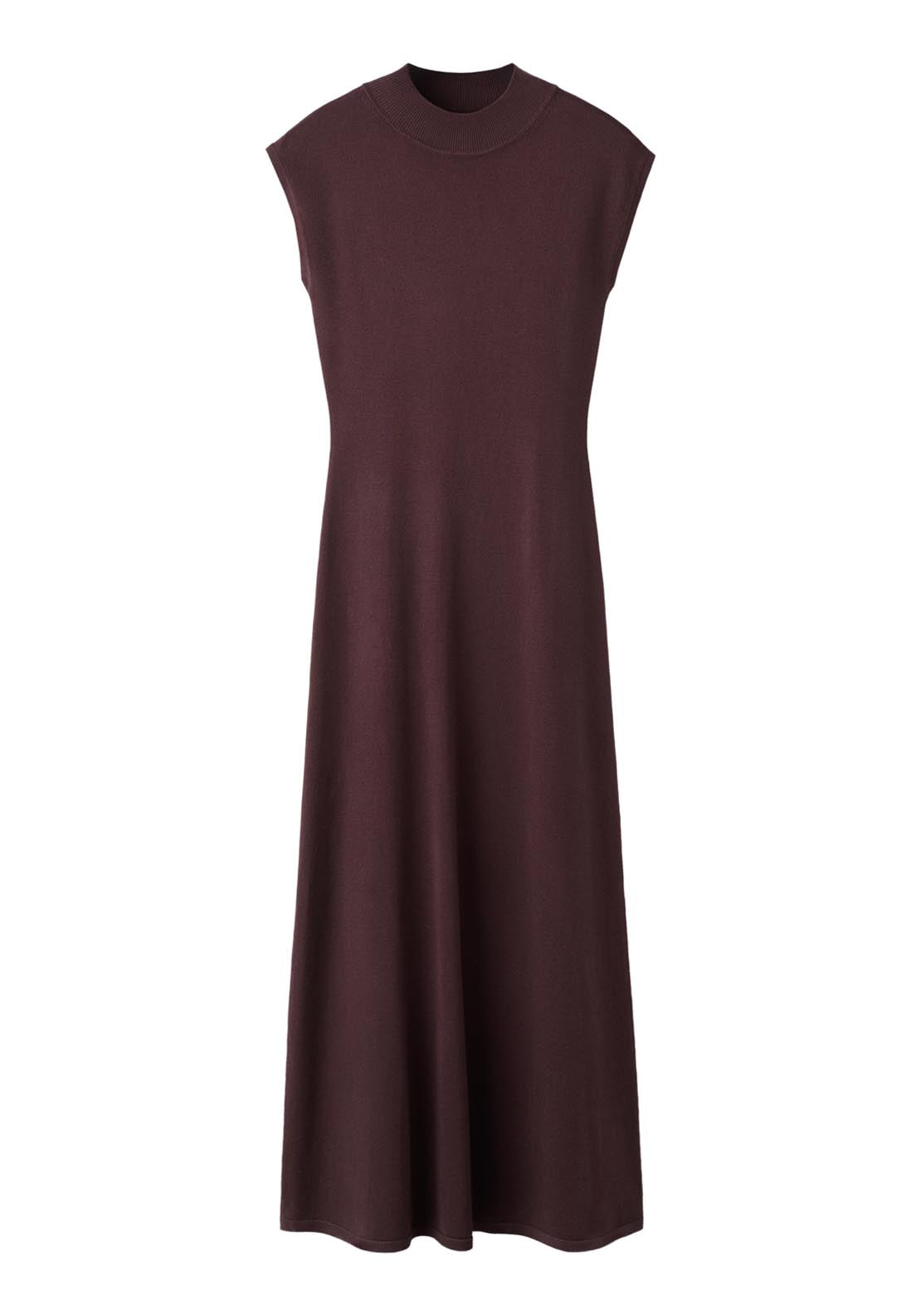 Perkins Neck Knitted Dress - Chocolate Brown