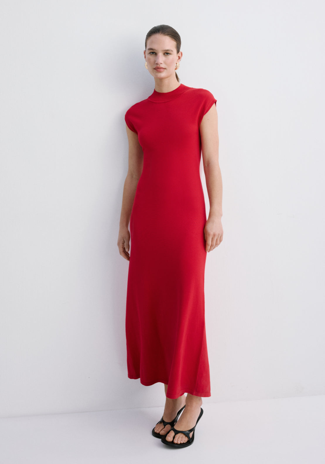 Perkins Neck Knitted Dress - Chocolate Brown