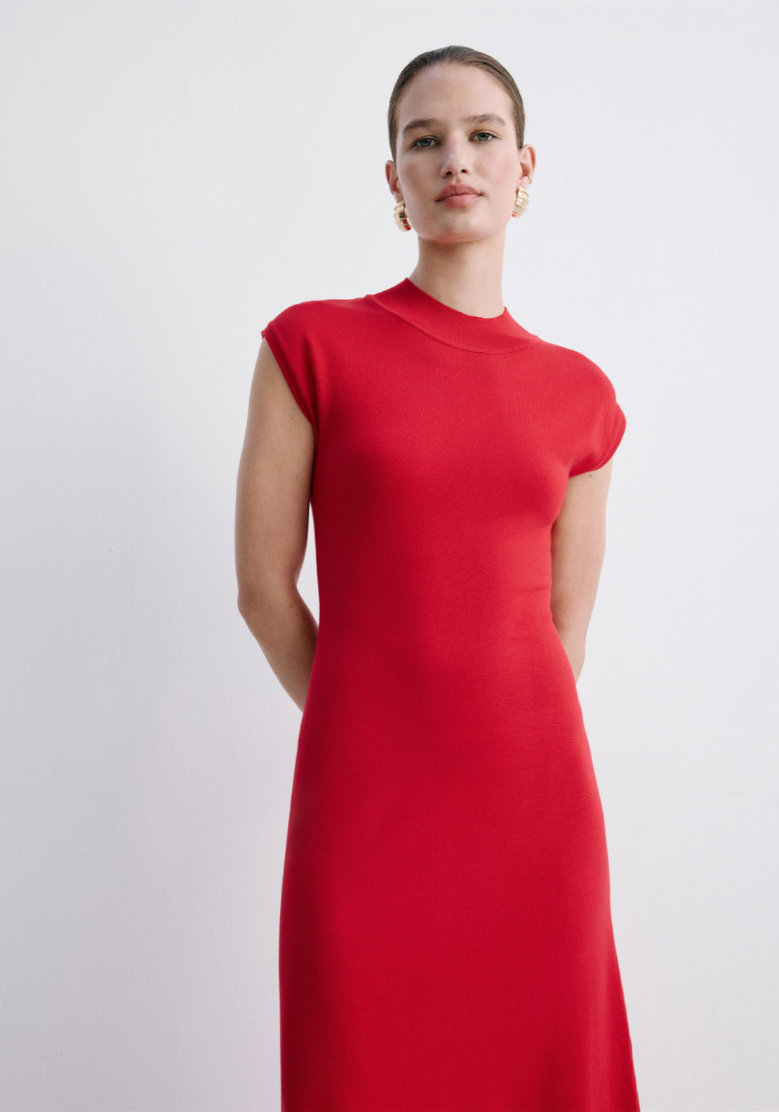 Perkins Neck Knitted Dress - Chocolate Brown
