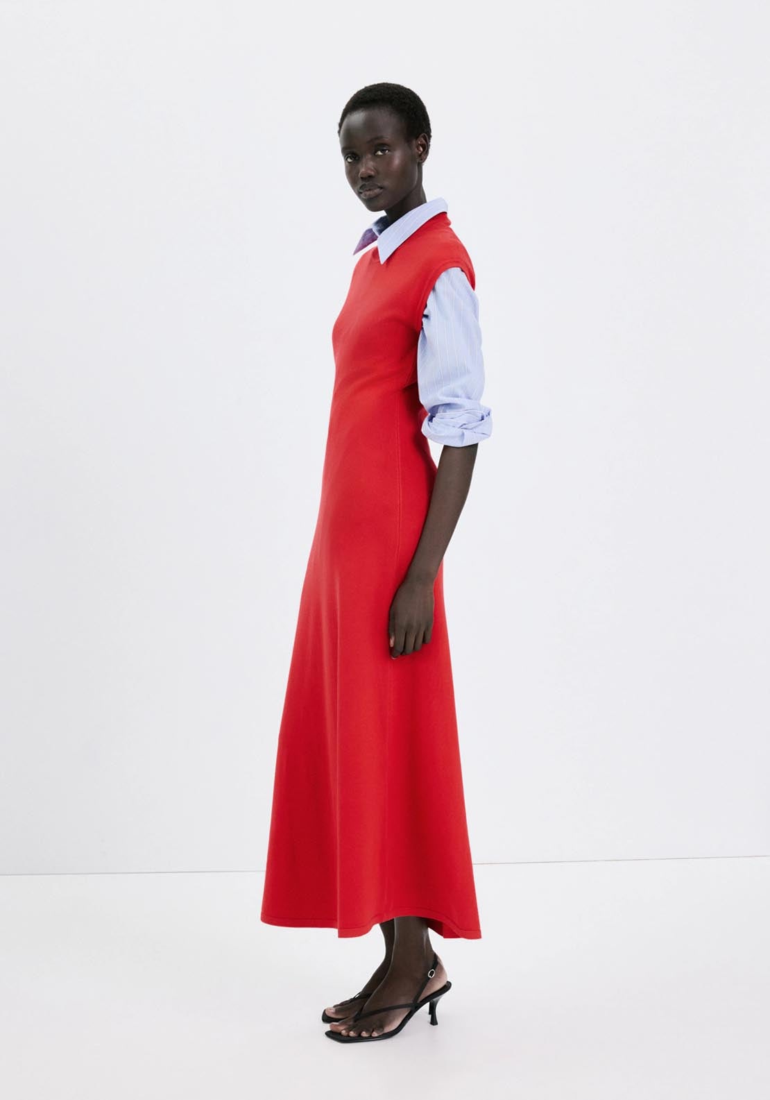 Mango A Line Perkins Neck Knitted Dress - Red 3 Shaws Department Stores