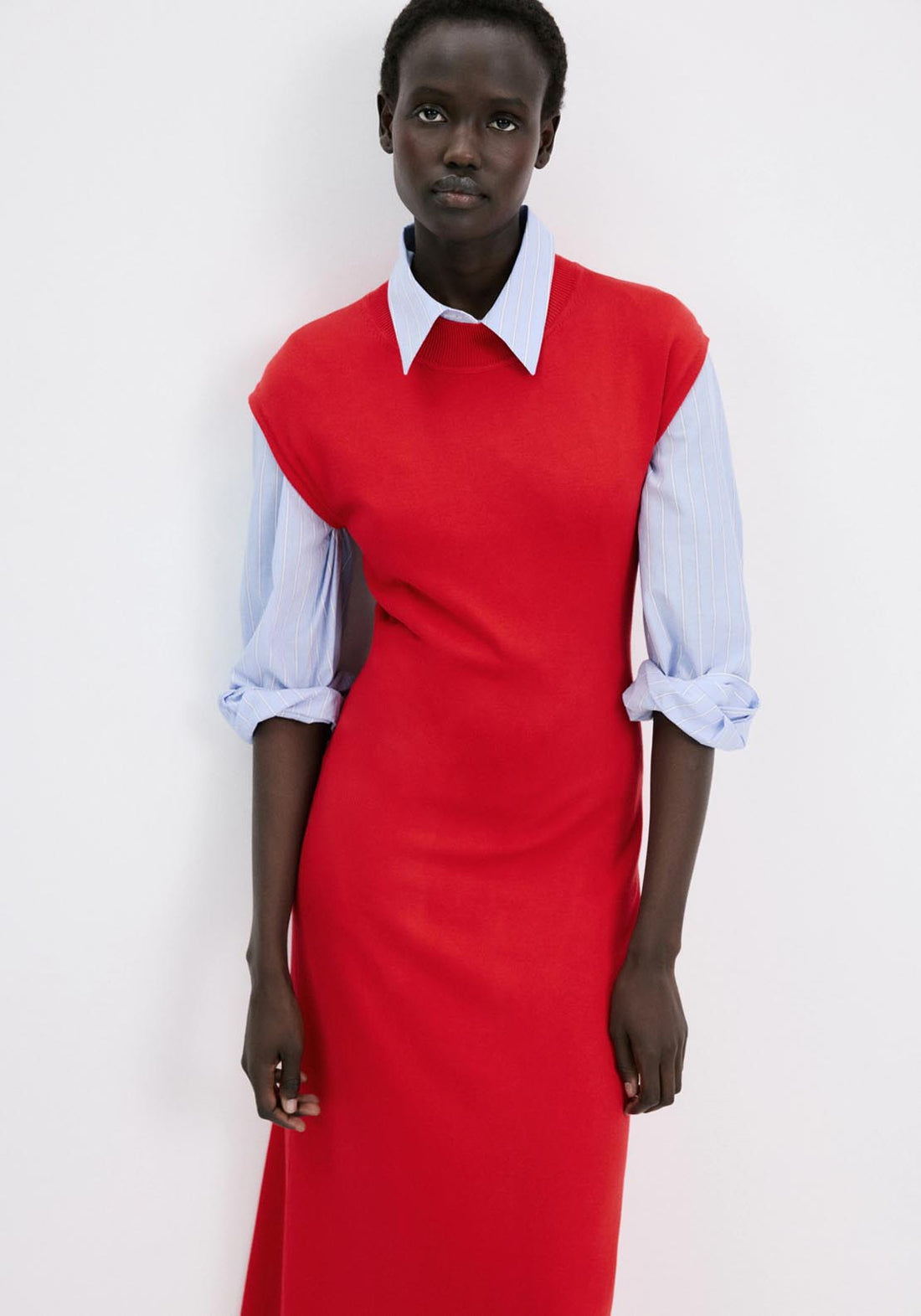 Perkins Neck Knitted Dress - Red Shaws Perkins Neck Knitted Dress - Red Shaws