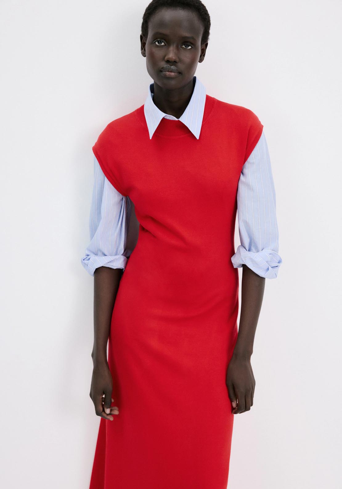 Mango A Line Perkins Neck Knitted Dress - Red 1 Shaws Department Stores