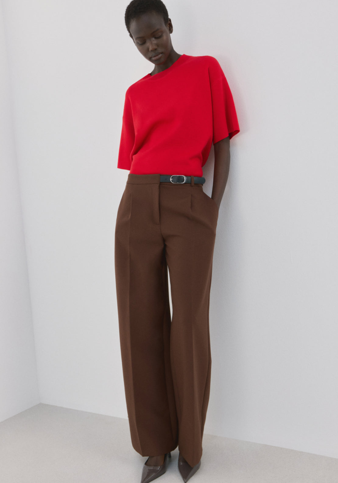 Oversize Short Sleeve Sweater - Red
