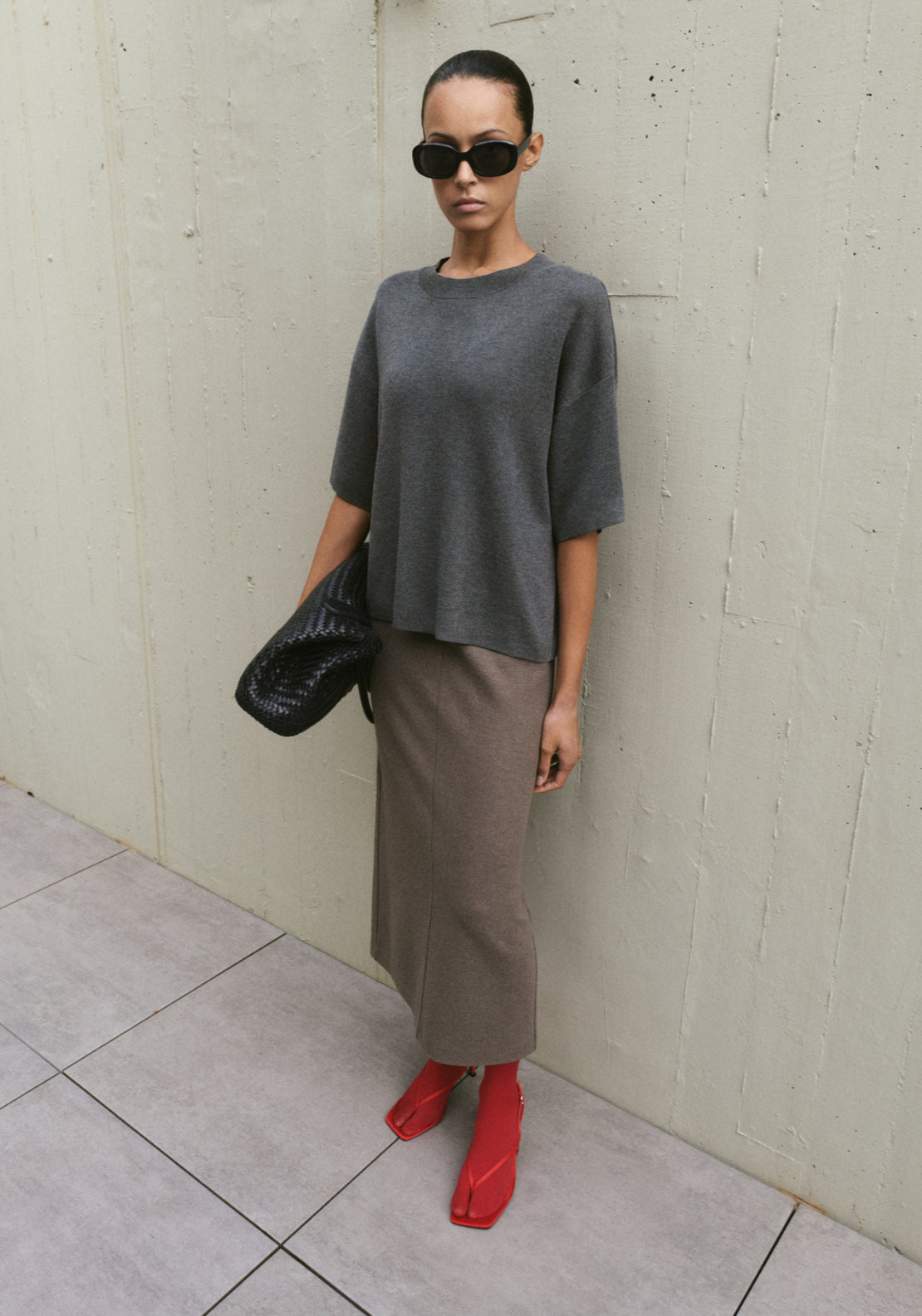 Oversize Short Sleeve Sweater - Grey
